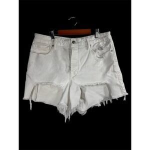 Good American Bombshell‎ Jean Denim Short Shorts White Chewed Hem Size 14/32